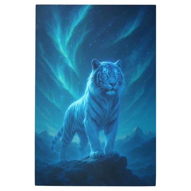 Fantasy White Tiger – Mystic Aura Series メタルプリント (正面)