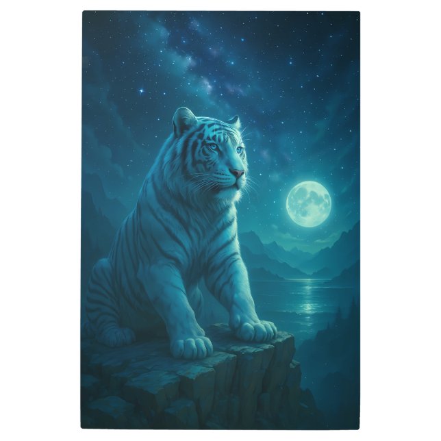 Fantasy White Tiger – Mystic Aura Series メタルプリント (正面)