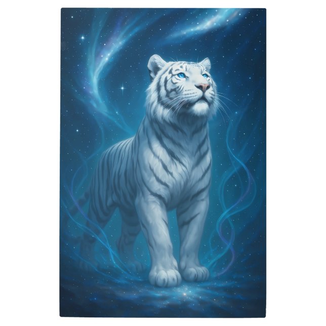 Fantasy White Tiger – Mystic Aura Series メタルプリント (正面)