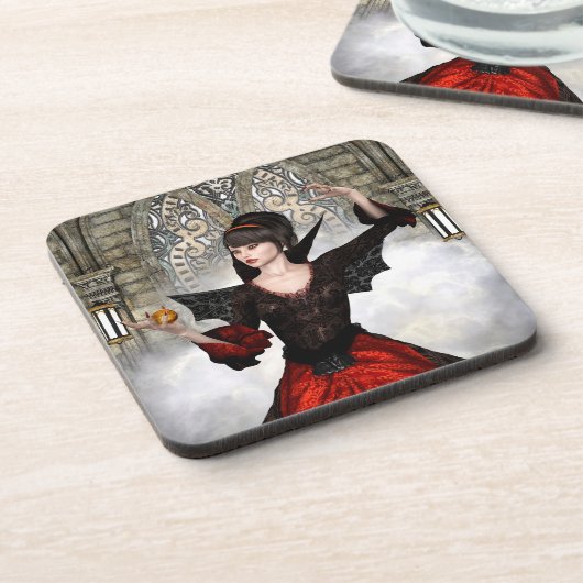 Fantasy Witch - Medieval Castle Halloween Art コースター (左側)