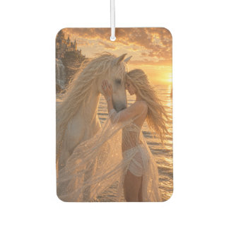Fantasy Woman with White horse in the sunset カーエアーフレッシュナー