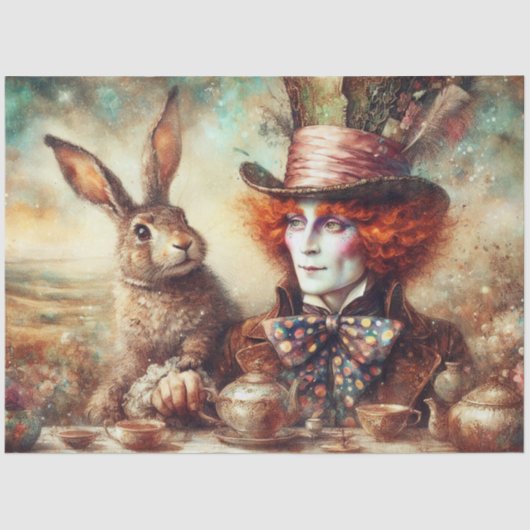 Fantasy Wonderland Hatter Hare Tea Time Decoupage 薄葉紙 (正面)