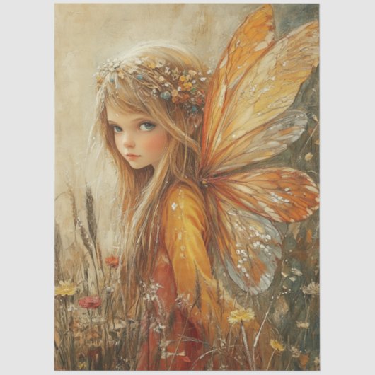 Fantasy Woodland Fairy with Wildflowers Decoupage 薄葉紙 (正面)