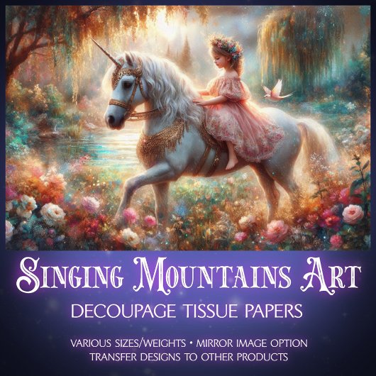 Fantasy Woodland Girl and Unicorn Decoupage  薄葉紙