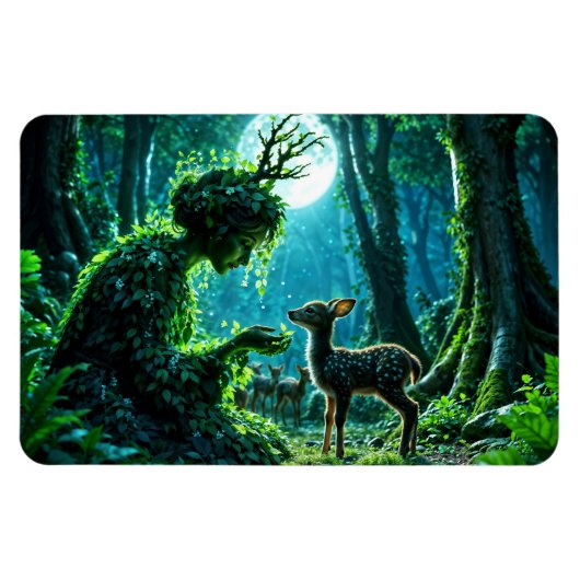 Fantasy woodland goddess and gentle deer art マグネット (横)
