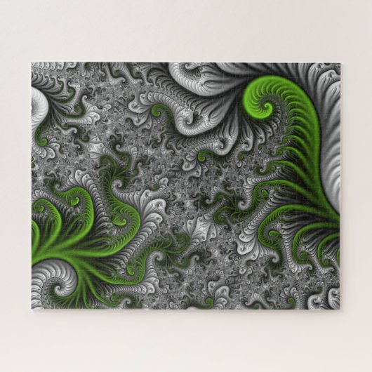 Fantasy World Green And Gray Abstract Fractal Art ジグソーパズル (横)