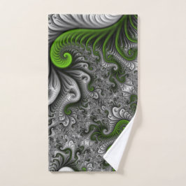 Fantasy World Green And Gray Abstract Fractal Art ハンドタオル