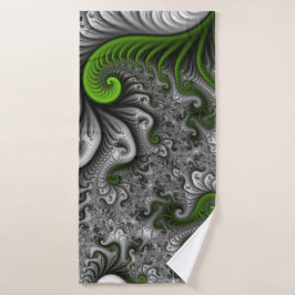 Fantasy World Green And Gray Abstract Fractal Art バスタオル