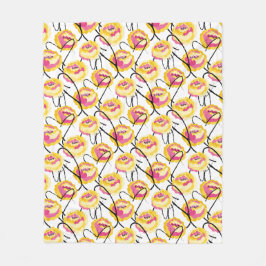 Fantasy Yellow Roses Black Grunge Ink lines  フリースブランケット