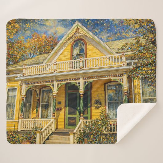 Fantasy Yellow Victorian House シェルパブランケット (正面(横))