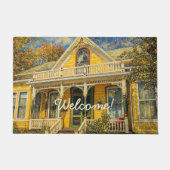 Fantasy Yellow Victorian House ドアマット (正面)
