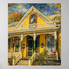 Fantasy Yellow Victorian House ポスター