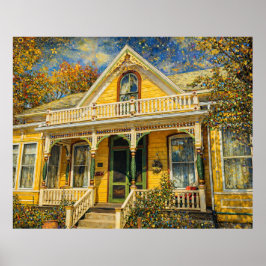 Fantasy Yellow Victorian House ポスター