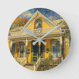Fantasy Yellow Victorian House ラウンド壁時計