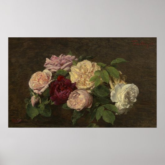 Fantin-Latour -バラDe Nice On A Table ポスター (正面)