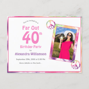 Far Out 40th Groovy絞り染め誕生日パーティーの写真 インビテーションポストカード