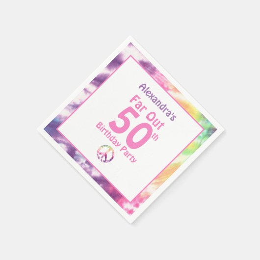 Far Out 50th Groovy絞り染め誕生日名パーティー スタンダードカクテルナプキン (角)