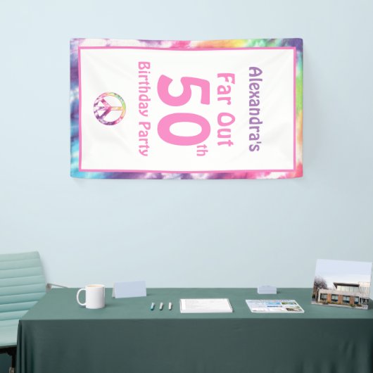 Far Out 50th Groovy絞り染め誕生日名パーティー 横断幕 (トレードショー)