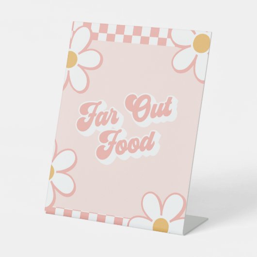 Far Out Food Groovy Baby Shower Food Sign 台座サイン (正面)