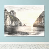 Faraglioni cliffs over capri sea sunset drawing キャンバスプリント (インサイチュ (ウッドフロア))