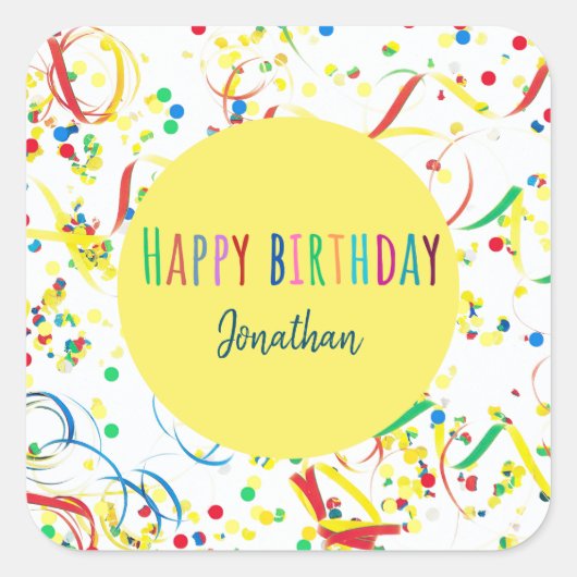 Farbenfrohe Konfetti Sticker Custom Aufkleber スクエアシール (正面)