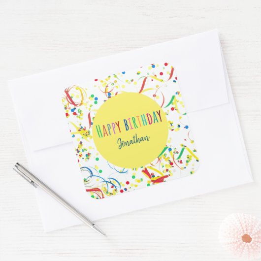 Farbenfrohe Konfetti Sticker Custom Aufkleber  スクエアシール (封筒)