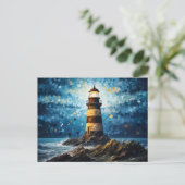 farbenfroher Leuchtturm maritime Lansdchaft ポストカード (スタンド正面)