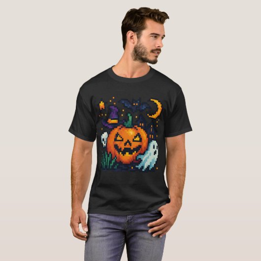 Farbenfrohes Halloween Pixelart – Kürbis, Geist &  Tシャツ (正面フル)