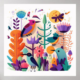 Farbenfrohes Vogelposter Kinderzimmerposter, cute ポスター