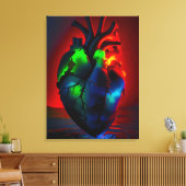 Farbig leuchtendes Herz über Wasser キャンバスプリント (インサイチュ (リビング))