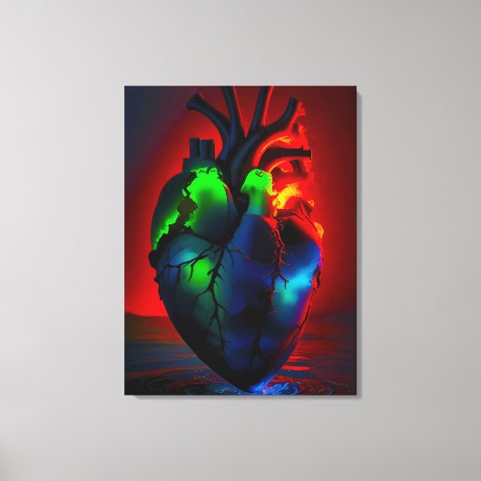 Farbig leuchtendes Herz über Wasser キャンバスプリント (正面)