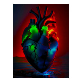 Farbig leuchtendes Herz über Wasser ポスター