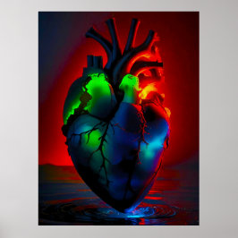 Farbig leuchtendes Herz über Wasser ポスター