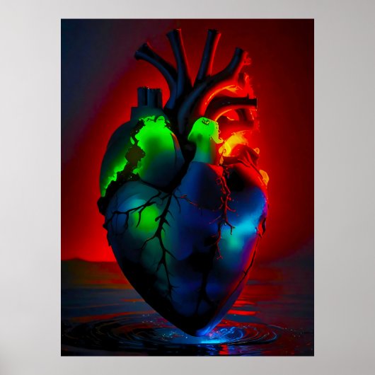 Farbig leuchtendes Herz über Wasser ポスター (正面)
