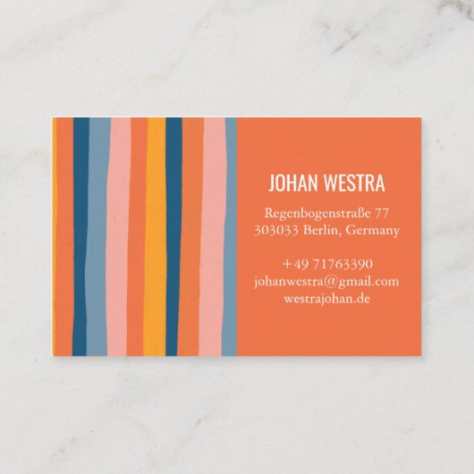Farbig Minimalistisch Streifen-Orange Beruflich  名刺 (裏面)