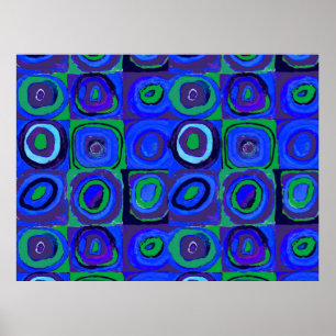 Farbstudie Quadrate Squares Blue Circles ポスター