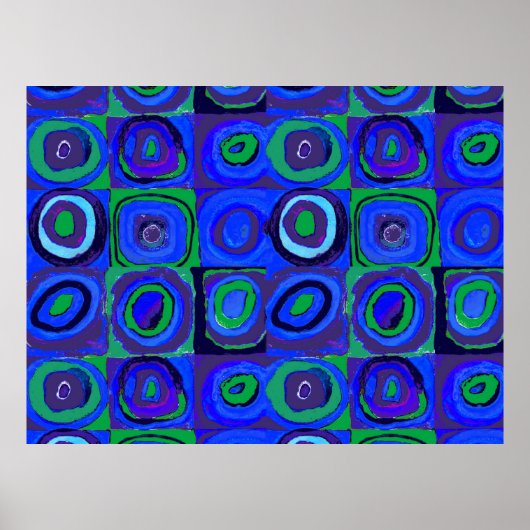 Farbstudie Quadrate Squares Blue Circles ポスター (正面)