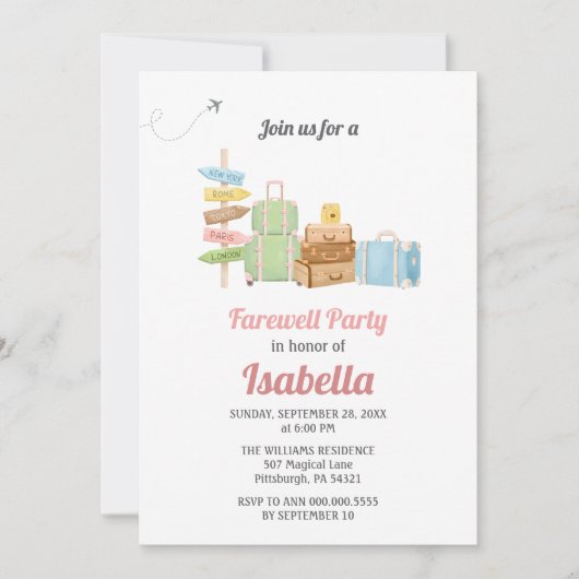 Farewell Party Travel Going Away 招待状 (正面)