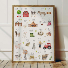 Farm Animal Alphabet ABC Poster Kids Room Decor ポスター
