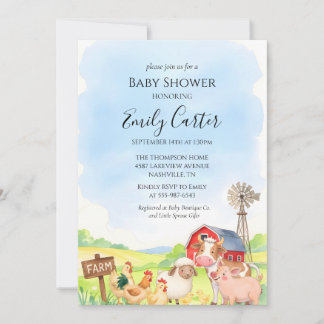 Farm Animal Baby Shower Invitation 招待状