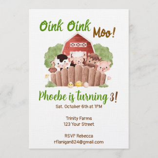 Farm Animal Barnyard Birthday Invitation 招待状