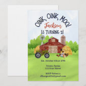 Farm Animal Barnyard Second Birthday Invitation 招待状 (正面/裏面)