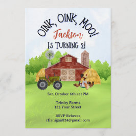 Farm Animal Barnyard Second Birthday Invitation 招待状