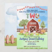 Farm Animal Barnyard Second Birthday Invitation 招待状 (正面/裏面)