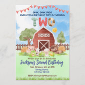 Farm Animal Barnyard Second Birthday Invitation 招待状 (正面)