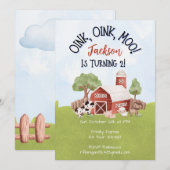 Farm Animal Barnyard Second Birthday Invitation 招待状 (正面/裏面)