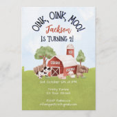 Farm Animal Barnyard Second Birthday Invitation 招待状 (正面)