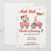 Farm Animal Barnyard Second Birthday Invitation 招待状 (正面/裏面)