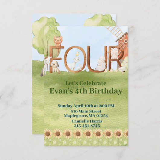  farm animal  birthday 招待状 (正面/裏面)