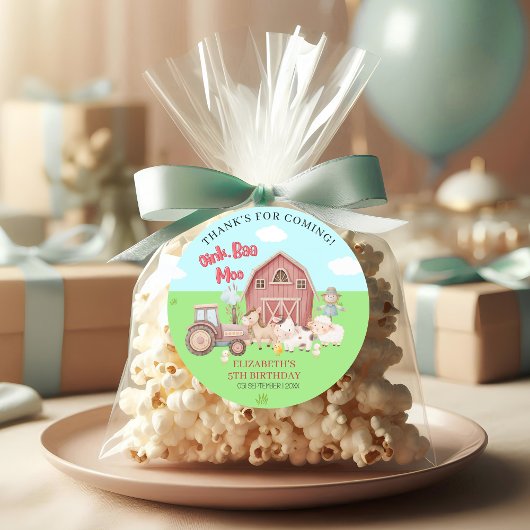 Farm Animal Birthday – Girl’s Barnyard Party ラウンドシール